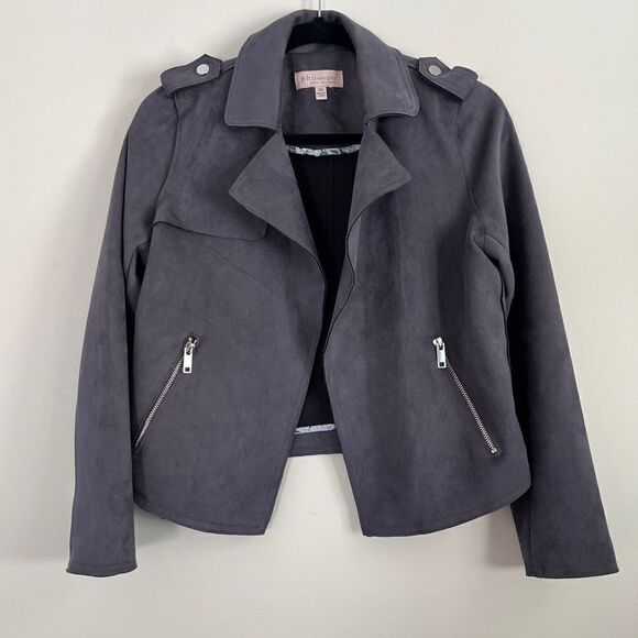 philosophy Faux Leather Suede Gray Moto Jacket | Size Petite Small - Picture 3 of 9